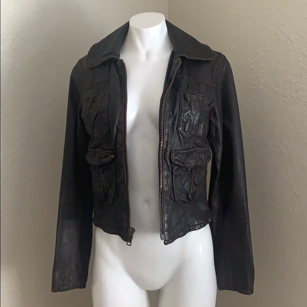 American Eagle Moto Bomber Leather Jacket